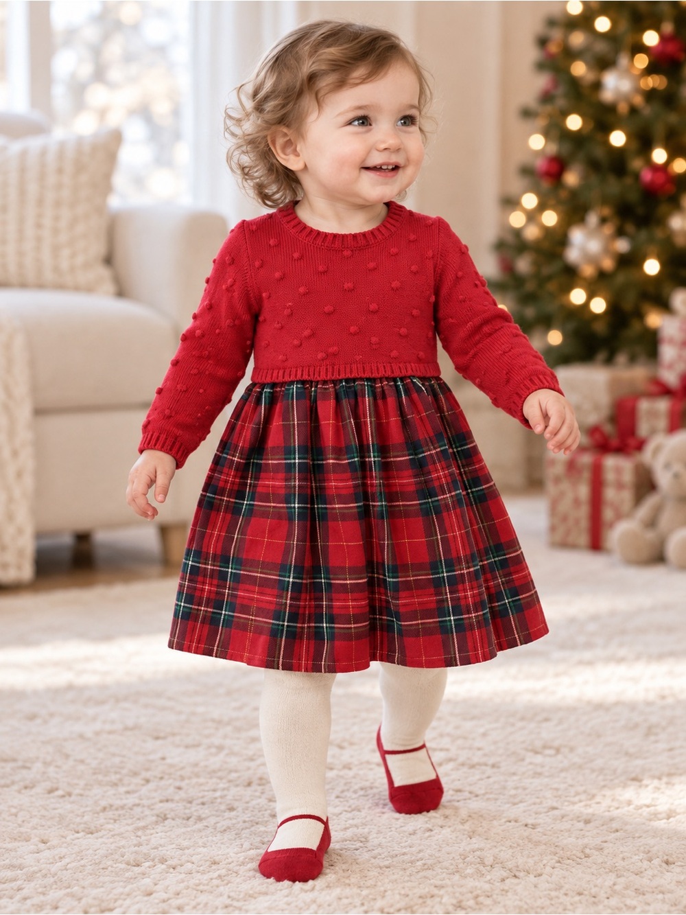 Bonnie Baby Sweater Dress Girls Red Plaid Size 24M 2 Piece Set With Tights NWT
